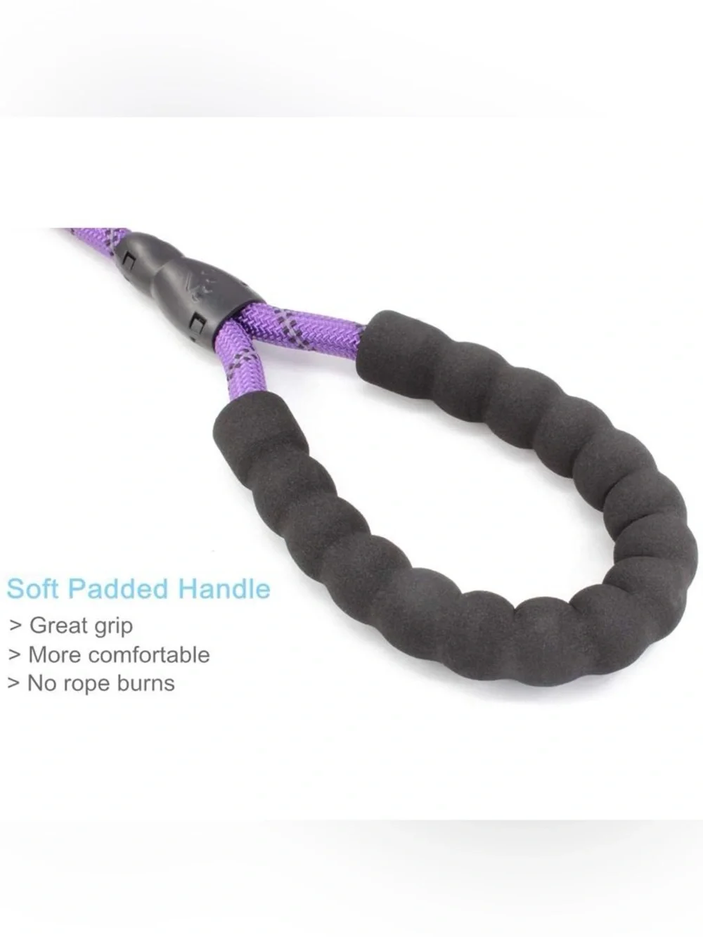 Purple Reflective Braided Climbing Rope Dog Leash w/ Comfort Grip
